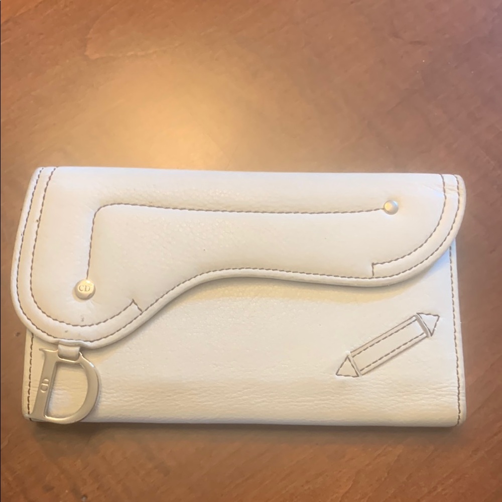 Dior Cream Leather Wallet with Silver Accents